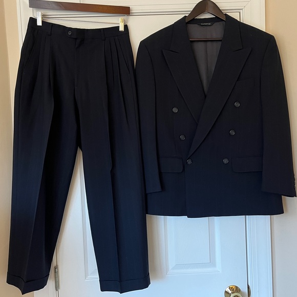 Burberry Other - BURBERRY Navy Blue Pinstriped Wool Pants Suit Vintage